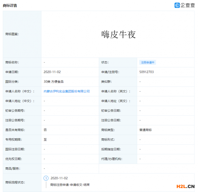伊利申請“牛YEAR”、“嗨皮牛夜”商標(biāo) 
